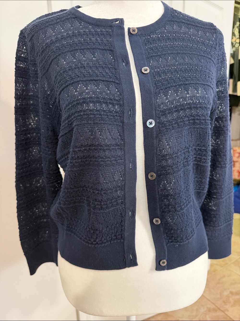 Brooks Brothers Navy Openwork Button-Front Cardigan
